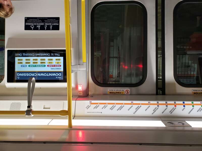 The first new set of MBTA Orange Line cars produced by CRRC (Orange Line #14 vehicles) on the second day of revenue service.