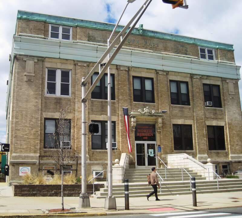 Photo of the North Bergen, New Jersey municipal building. Photo taken from John F. Kennedy Boulevard (County Route 501) at 43rd Street looking northwest.