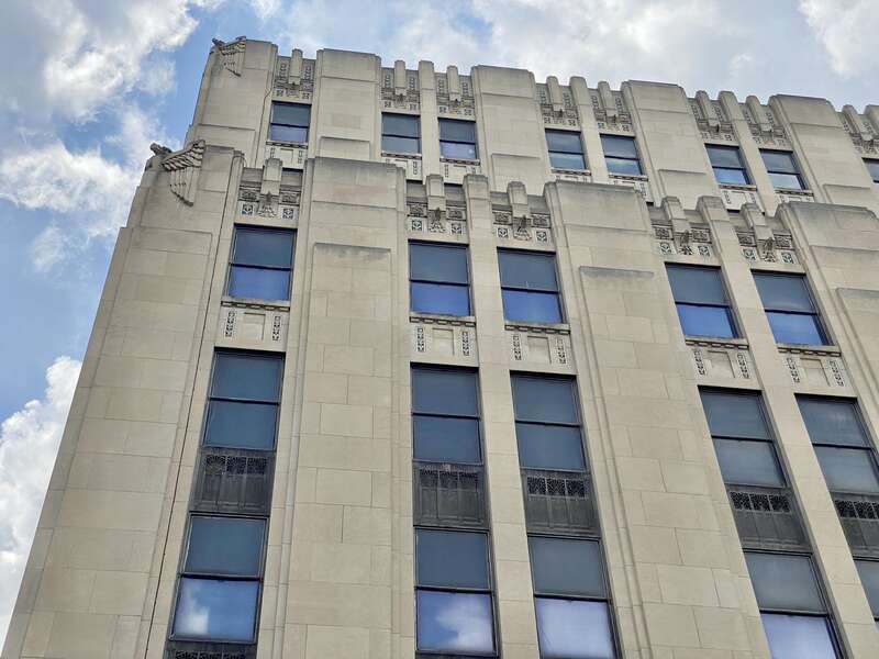 Built in 1930, this Art Deco-style building was designed by Schenck and Williams for the Ohio Bell Telephone Company to serve as their offices and main switchboard in Downtown Dayton.  The building features a granite base, a limestone exterior, a
