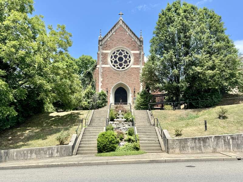 Built in 1931, this Gothic Revival-style building was constructed for the congregation of St. Mary’s Catholic Church, which was founded in 1902, and was originally located in an old Victorian-era mansion and a wood-frame chapel to the rear (north) of