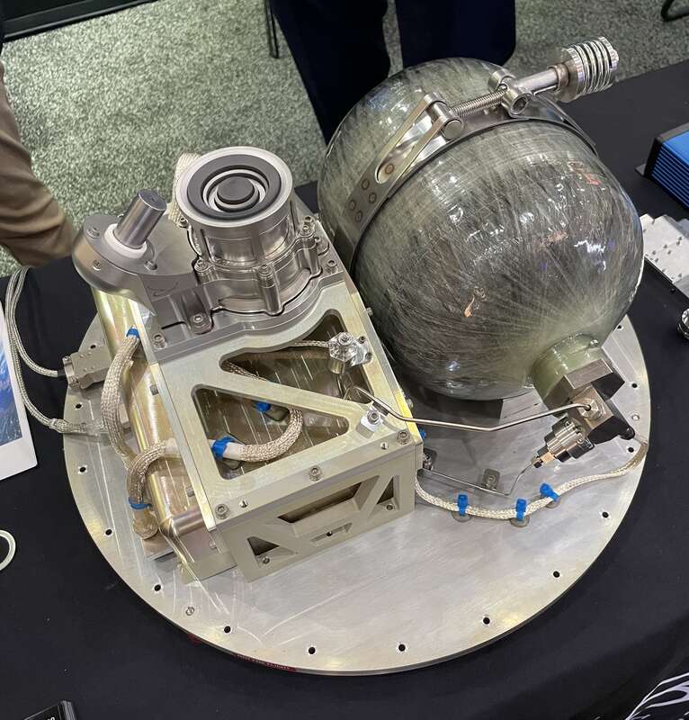 Hall Effect Thruster built by Orbion on display at the 2025 Space Symposium.