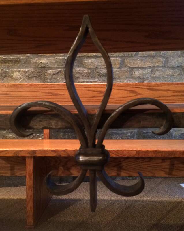 Our Lady of Lourdes Parish (Marysville, Ohio) - kneeler detail - fleur-de-lis