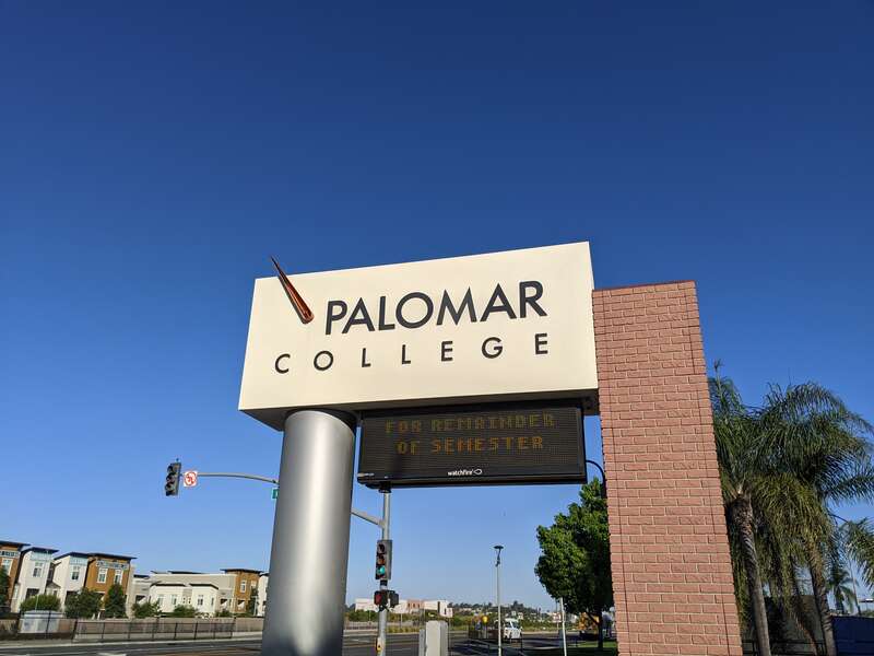 A photo of the Palomar college sign