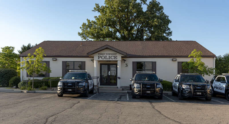 Headquarters of the Perry Township Police Department. Viewed looking north.