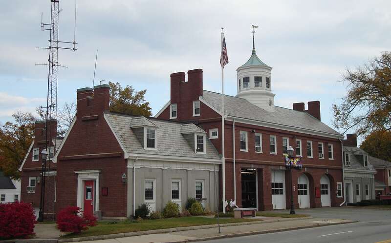 Central Fire Station in Quincy, Massachusetts, constructed 1938, entered in the National Register of Historic Places in 1989. External link: http://thomascranelibrary.org/htm/295.htm