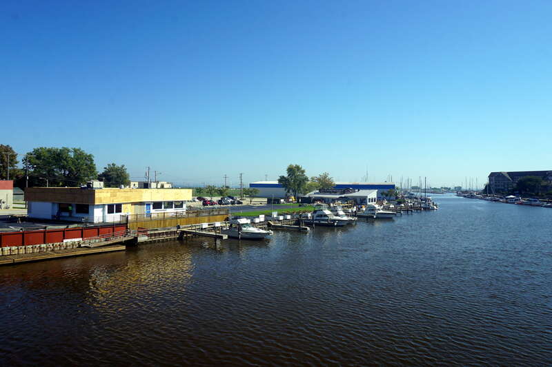 The Root River in Racine, Wisconsin (United States).