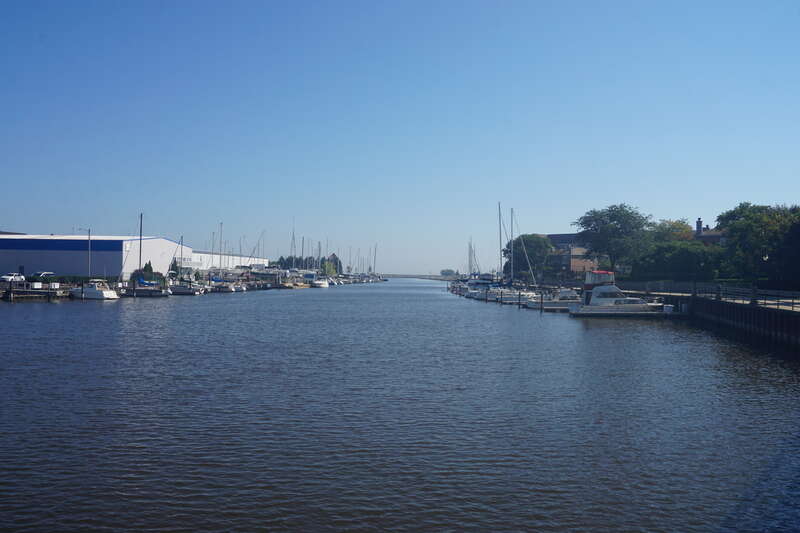 The Root River in Racine, Wisconsin (United States).