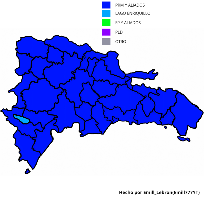Así quedaron los resultados de las elecciones presidenciales de República Dominicana de 2024 plasmados en un mapa creado por mí