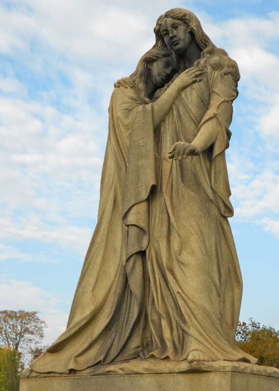 Statue on the Wright Ebner grave at Riverview Cemetery Company of Wilmington, Delaware. Cemetery on the NRHP since July 3, 2012, at 3300 &amp;amp; 3117 N. Market St., Wilmington, Delaware (New Castle County). No visible copyright on the statue, grave