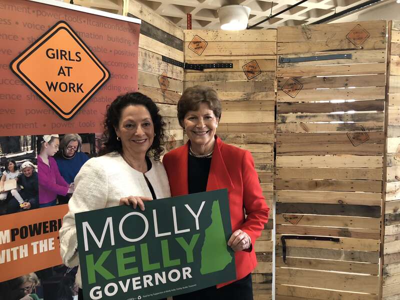 Molly Kelly receiving the endorsement of U.S. Senator Jeanne Shaheen.