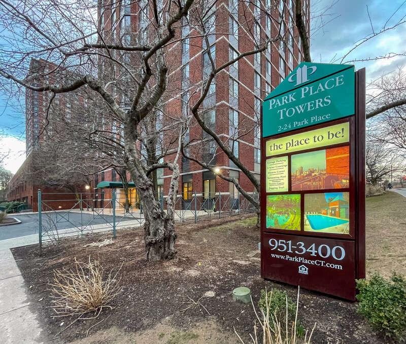 Sign for Park Place Towers, Hartford, Connecticut
