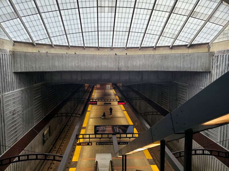 South San Francisco station viewed from the south escalator in December 2020