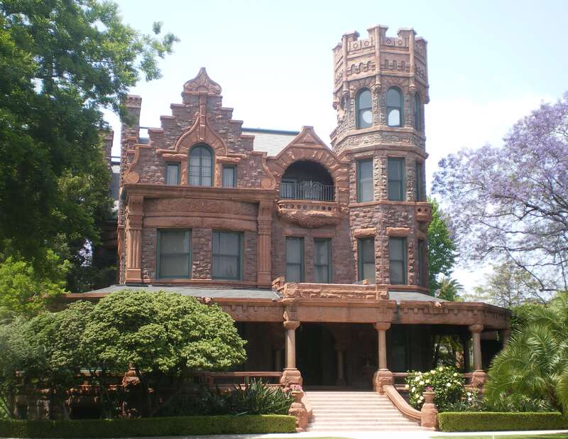 Stimson House — 2421 S. Figueroa Street, West Adams district, Los Angeles, California.

1891 Richardsonian Romanesque style stone mansion.