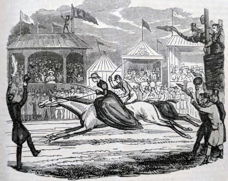 Alicia Thornton
The Gallant and Spirited Race at Knavesmire, in Yorkshire for 500gs. and 1000gs. bye — 4 miles — between The Late Col. Thornton’s Lady and Mr. Flint.” Pierce Egan’s Book Of Sports, No. IX. National Sporting Library &amp;amp; Museum