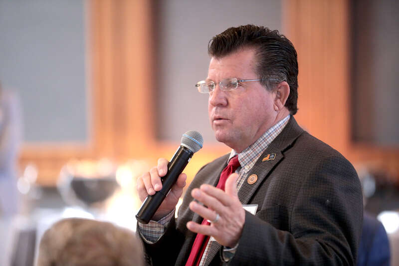 State Representative Tim Dunn speaking with attendees at an event titled &quot;Elevate: Conservation and Water Management&quot; at The Yard at Farmer Arts District in Tempe, Arizona.

Please attribute to Gage Skidmore if used elsewhere.