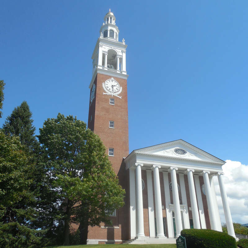 Front view of Ira Allen Chapel, University of Vermont: 1 Aug 2015 (Architects: McKim, Mead &amp;amp; White)