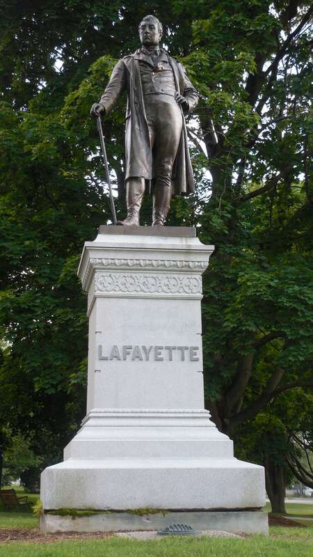 Statue of Lafayette on north end of University of Vermont Green, sculpted by John Quincy Adams Ward, 1883