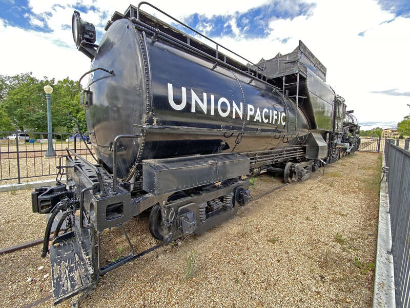 This is a American Locomotive Company, Brooks Works engine built June 1920. It has 62 inch drivers. It was used to haul freight between Cheyenne and Laramie WY. It was the last steam between Pocatello and Boise ID. The engine was donated by UP to the