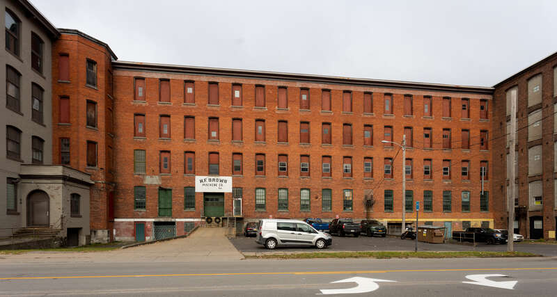 Utica Steam and Mohawk Valley Cotton Mill 600-800 State Street, Utica, New York. State Street facade. NRHP 100005482.