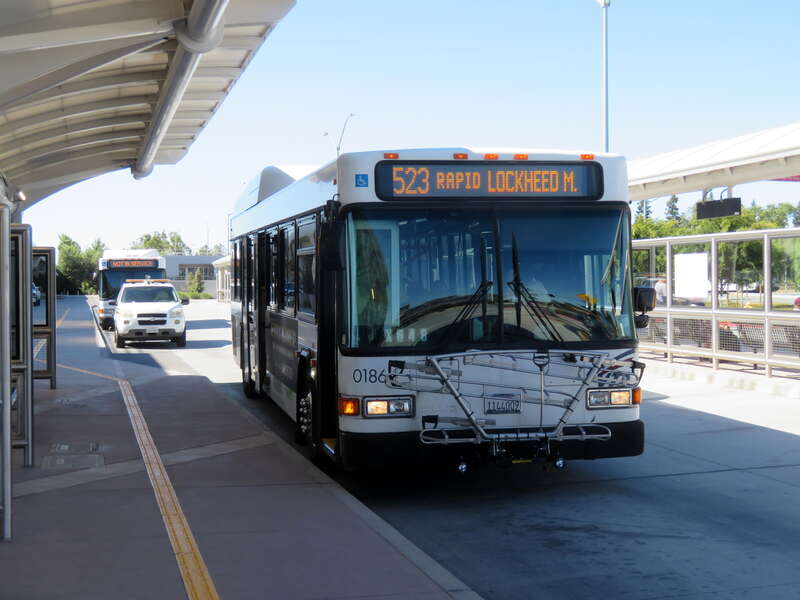 VTA route 523 bus at Berryessa/North San José station on the first day of BART service in June 2020
