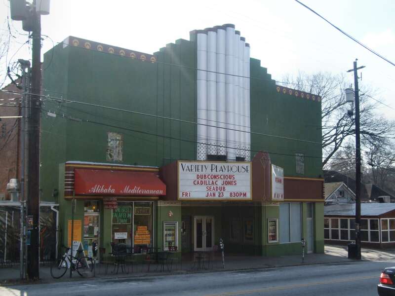 The front facade of Variety Playhouse, a 1940s-era former cinema at 1099 Euclid Ave. NE, Atlanta, Georgia.