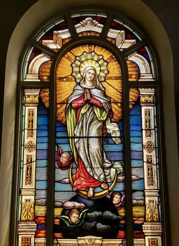 Stained Glass in St. Joseph's Basilica (Alameda) depicting the Blessed Virgin Mary as the Woman of the Apocalypse (Revelations 12:1)