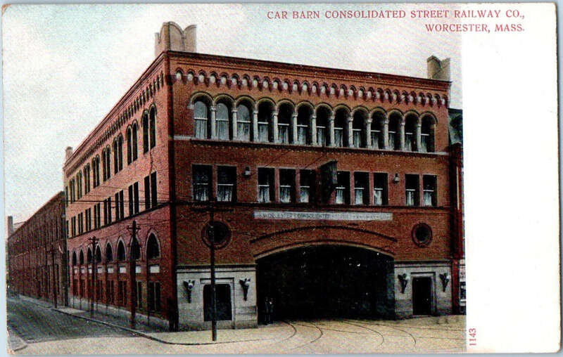 Divided back postcard of the Worcester Consolidated Street Railway Administration Building
