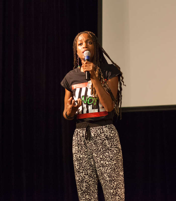 YahNé Ndgo speaks at a rally for Jill Stein at the Berkeley City Club, October 2016.