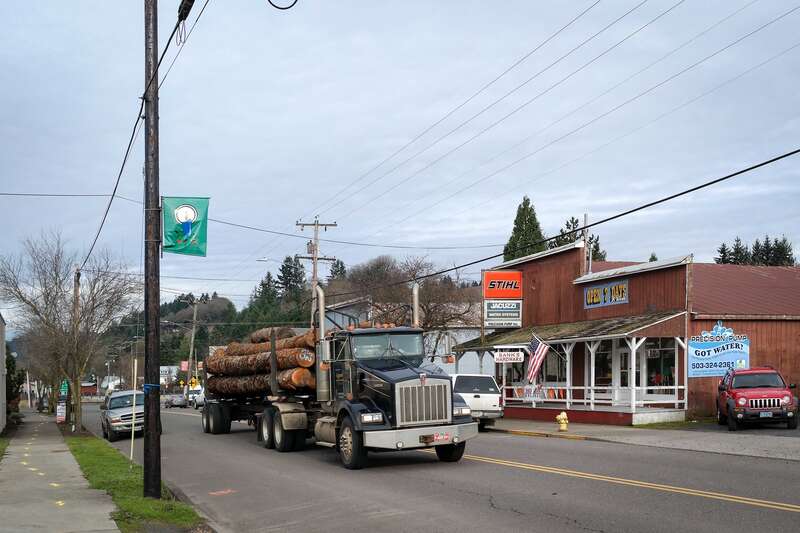 A log truck in Banks, Oregon