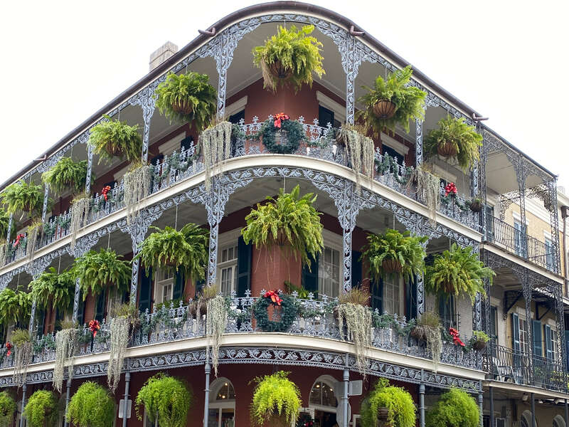 Cast iron galleries of two LaBranche buildings (700-708 Royal Street and 635-637 St. Peter Street)