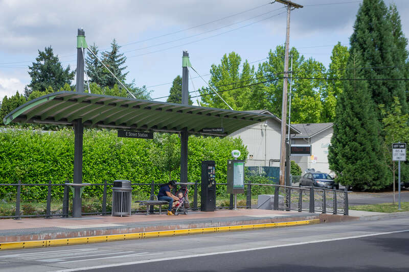 The EMX E Street Station in Springfield, Oregon