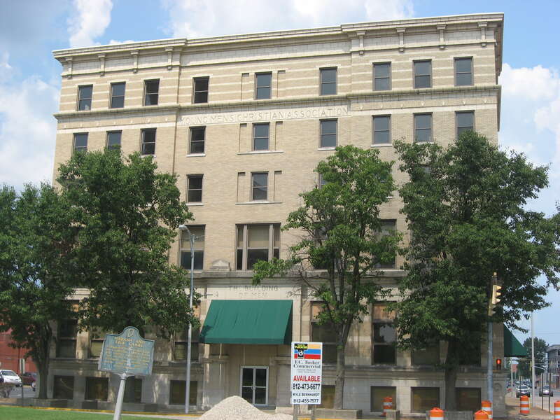 Front of the Evansville YMCA, located at 203 NW. Fifth Street in Evansville, Indiana, United States.  Built in 1924, it is listed on the National Register of Historic Places.