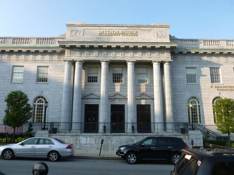 The F. Bradford Morse Federal Building, located at 50 Kearney Square, Lowell, Massachusetts.  Entrance of building shown.