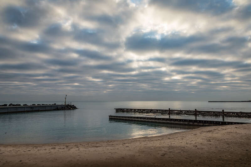Low clouds over Lake Michigan from the Church Street Power Boat Ramp in Evanston, IL.