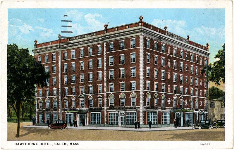 Hawthorne Hotel 18 Washington Square West Salem, Massachusetts This postcard shows a view of the Hawthorne Hotel in Salem, Massachusetts, at its Washington Square and Essex Street sides. Published by Curt Teich Co., Chicago, under the trade name C.