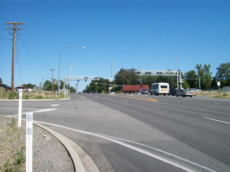 An intersection in Richland including the Bypass Highway (concurrent with Washington State Route 240), Van Giesen Street (concurrent west of the intersection with Washington State Route 224), and a railroad crossing.