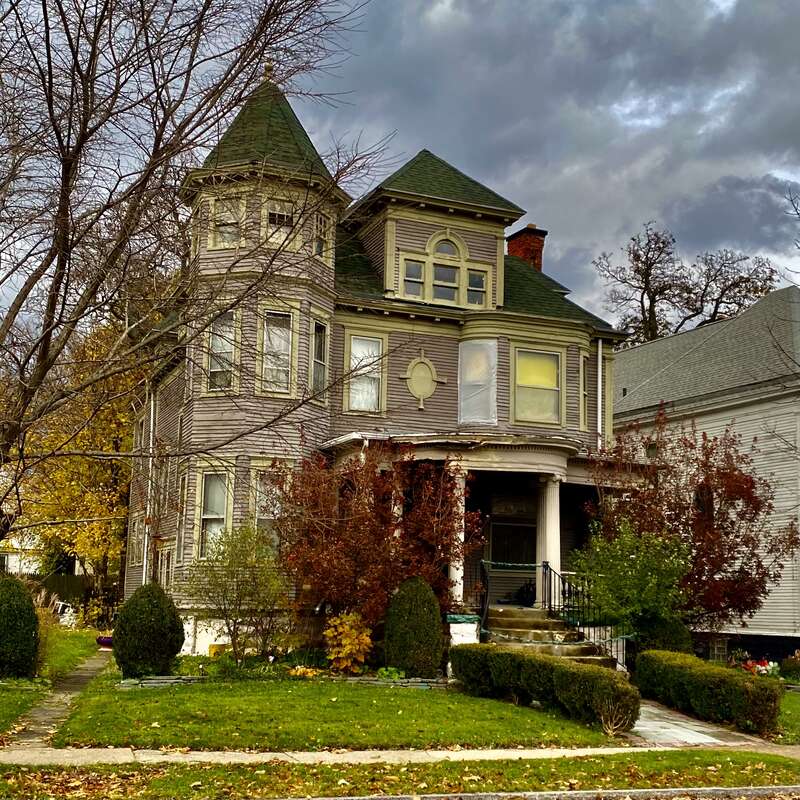 The John B. &amp;amp; John C. Winkler House, 36 North Parade Avenue, Buffalo, New York, November 2021. With a privileged location overlooking Martin Luther King, Jr. Park and the Buffalo Museum of Science, the Winkler House is a fine example of the Queen