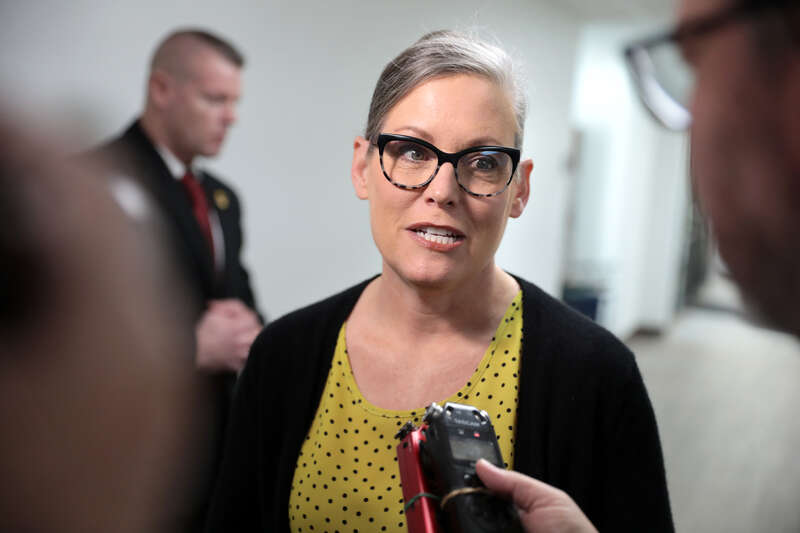 Governor Katie Hobbs speaking with the media after the grand opening of Homebase hosted by Native American Connections in Surprise, Arizona.

Please attribute to Gage Skidmore if used elsewhere.