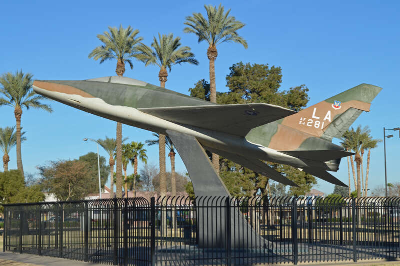 This F-100 is preserved in the markings of the nearby Luke AFB.
Full military serial 54-2281.
c/n 223-161.
On display in Harry Bonsall Park (North). Glendale, Arizona.

13-2-2014