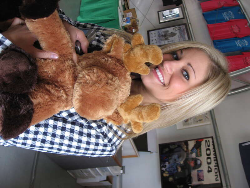 Justine Ezarik with a stuffed moose