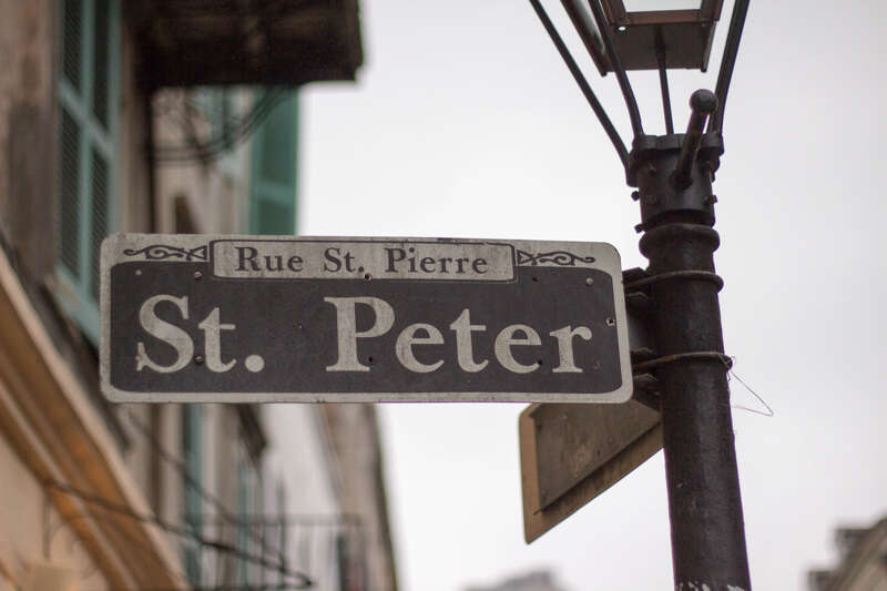 St. Peter street sign on Royal and St. Peter in New Orleans, Louisiana