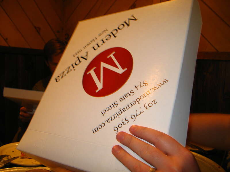 Mike had to take home half of his giant calzone.