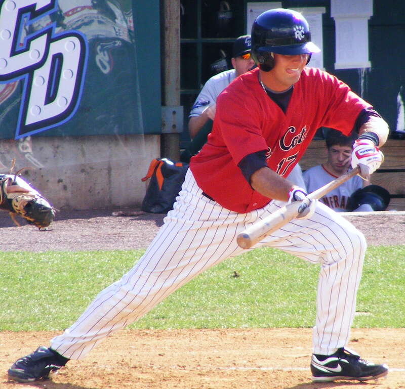 #17 Toby Gardenhire - 2B - attempts to lay down a bunt