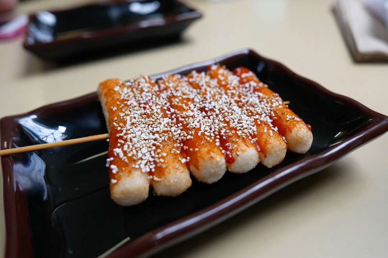 Toasted Rice Cake Skewer. Rice cake, sweet chili glaze, puffed amaranth 
Hanbun, Westmont, IL

08/26/16