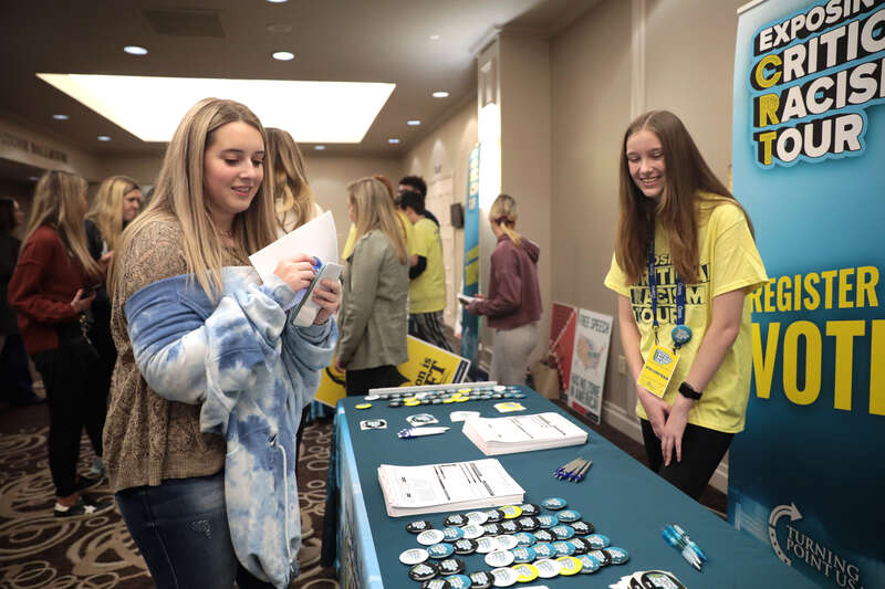 Attendees at the University of Alabama tour stop of the 2021 Turning Point USA college tour at Hotel Capstone in Tuscaloosa, Alabama.

Please attribute to Gage Skidmore if used elsewhere.