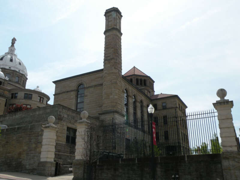Picture of the Washington County Jail in Washington, Pennsylvania, on May 1, 2010.  The jail was designed by Frederick J. Osterling and built in 1899, and is listed on the National Register of Historic Places.  This is a view of the jail as seen from
