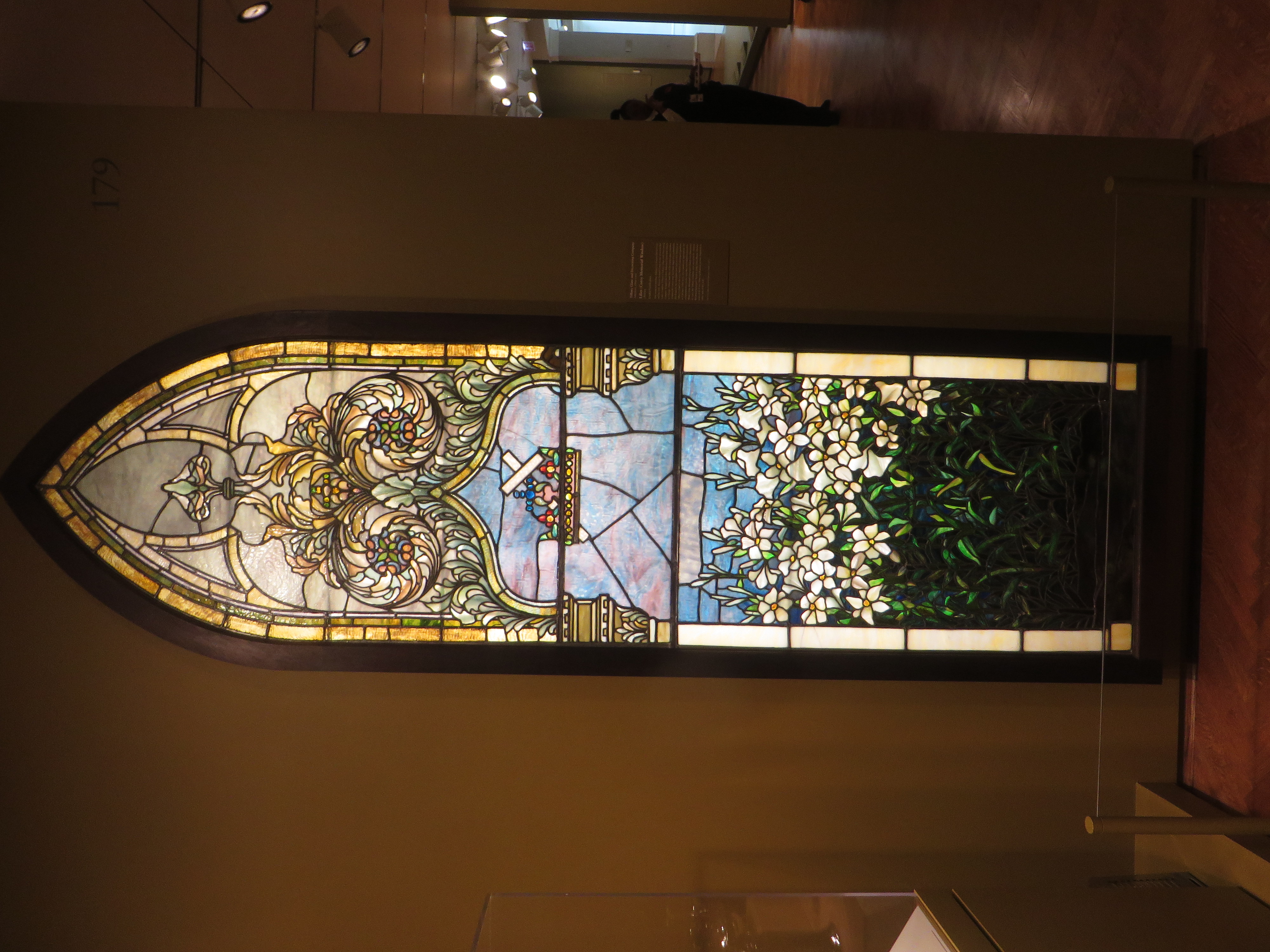 This memorial window, dedicated to Francis Edwin Corey and his wife, Vernera Leonard Corey, is one of several that Louis Comfort Tiffany’s Tiffany Glass and Decorating Company designed for Christ Reformed Episcopal Church in Chicago. Tiffany used