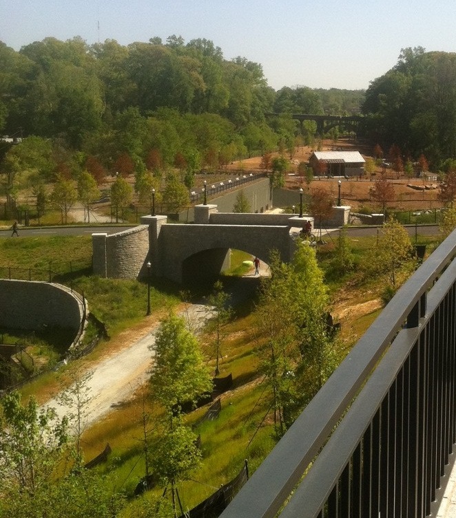 Clear Creek with new dog park in background Piedmont Park Atlanta