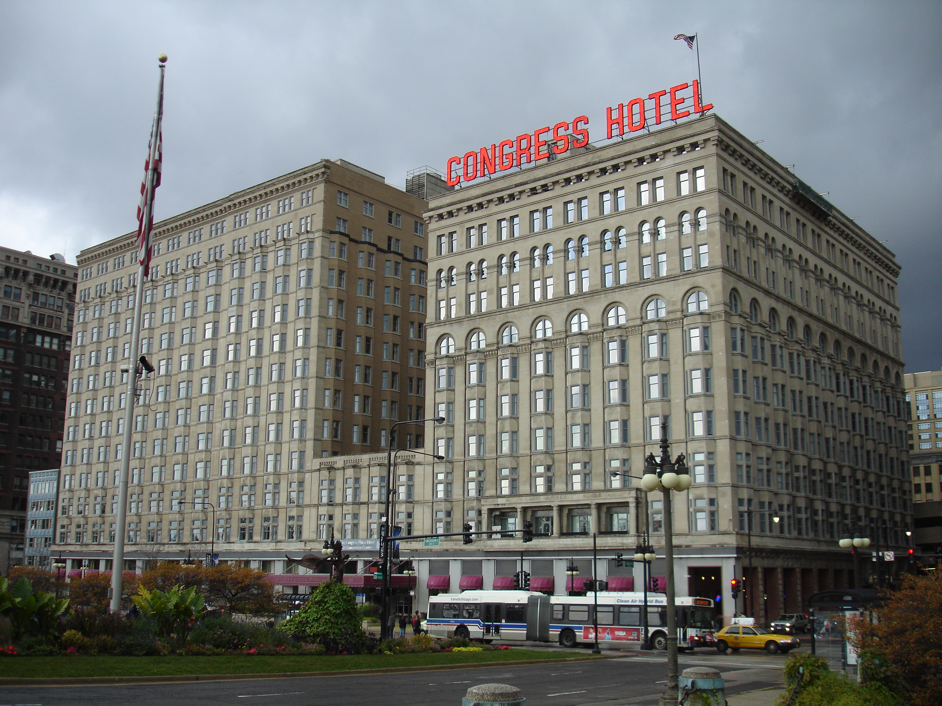 The Congress Plaza Hotel at Michigan Avenue and Congress Parkway in Chicago, USA.