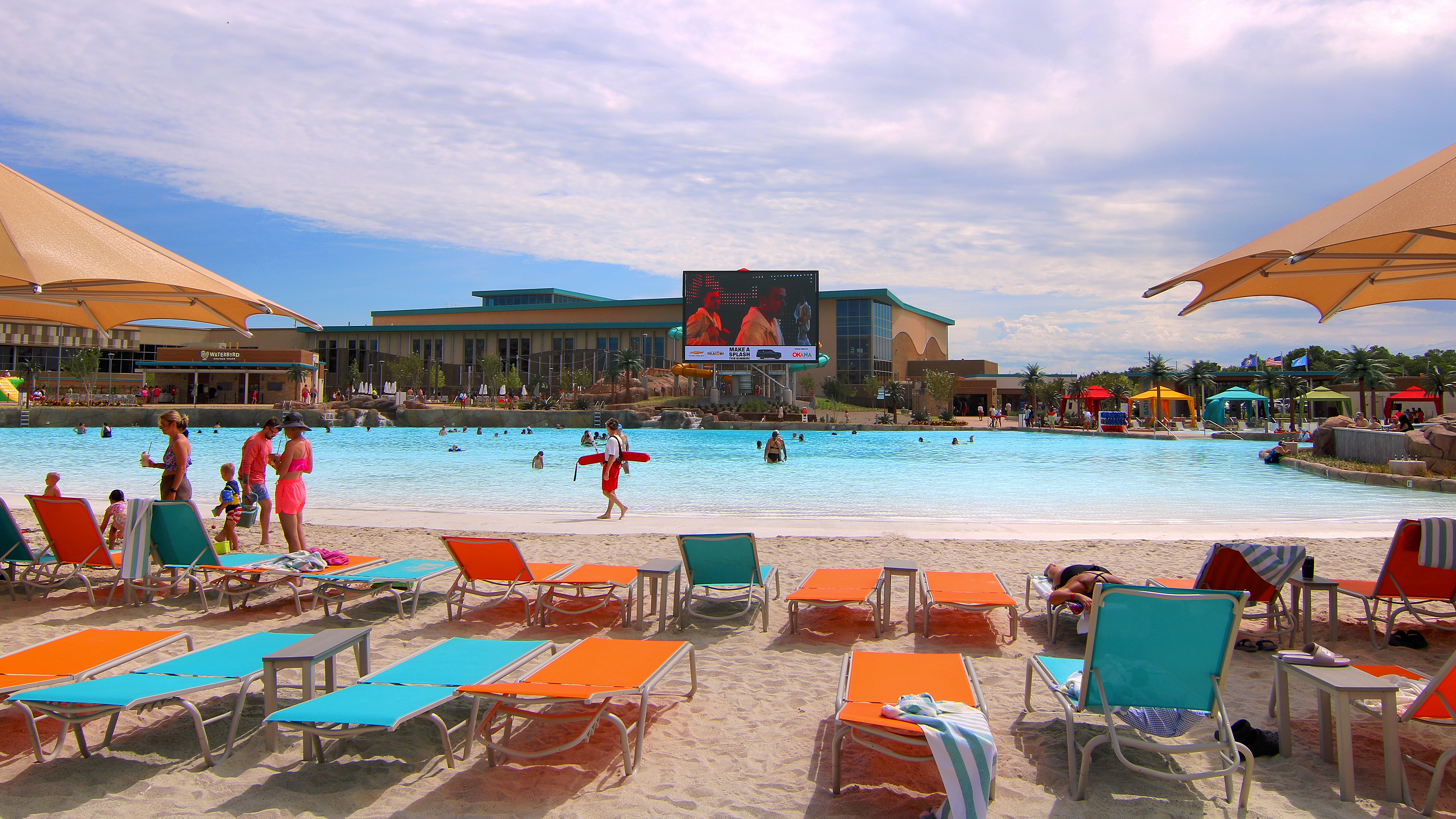 The outdoor pool area at OKANA Resort &amp; Indoor Waterpark in Oklahoma City, Oklahoma, United States.